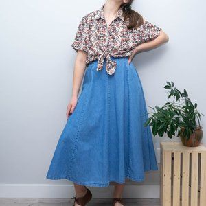 Size L, Full Denim Midi Skirt, Elastic Waist